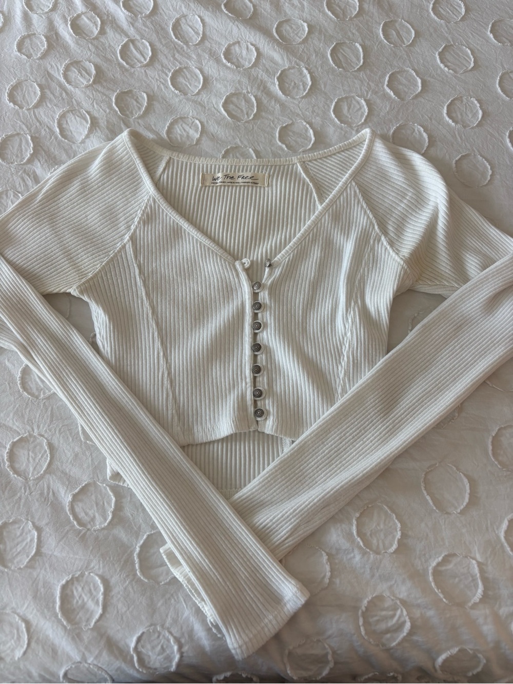 We The Free Ribbed Button-Front Crop Top - White